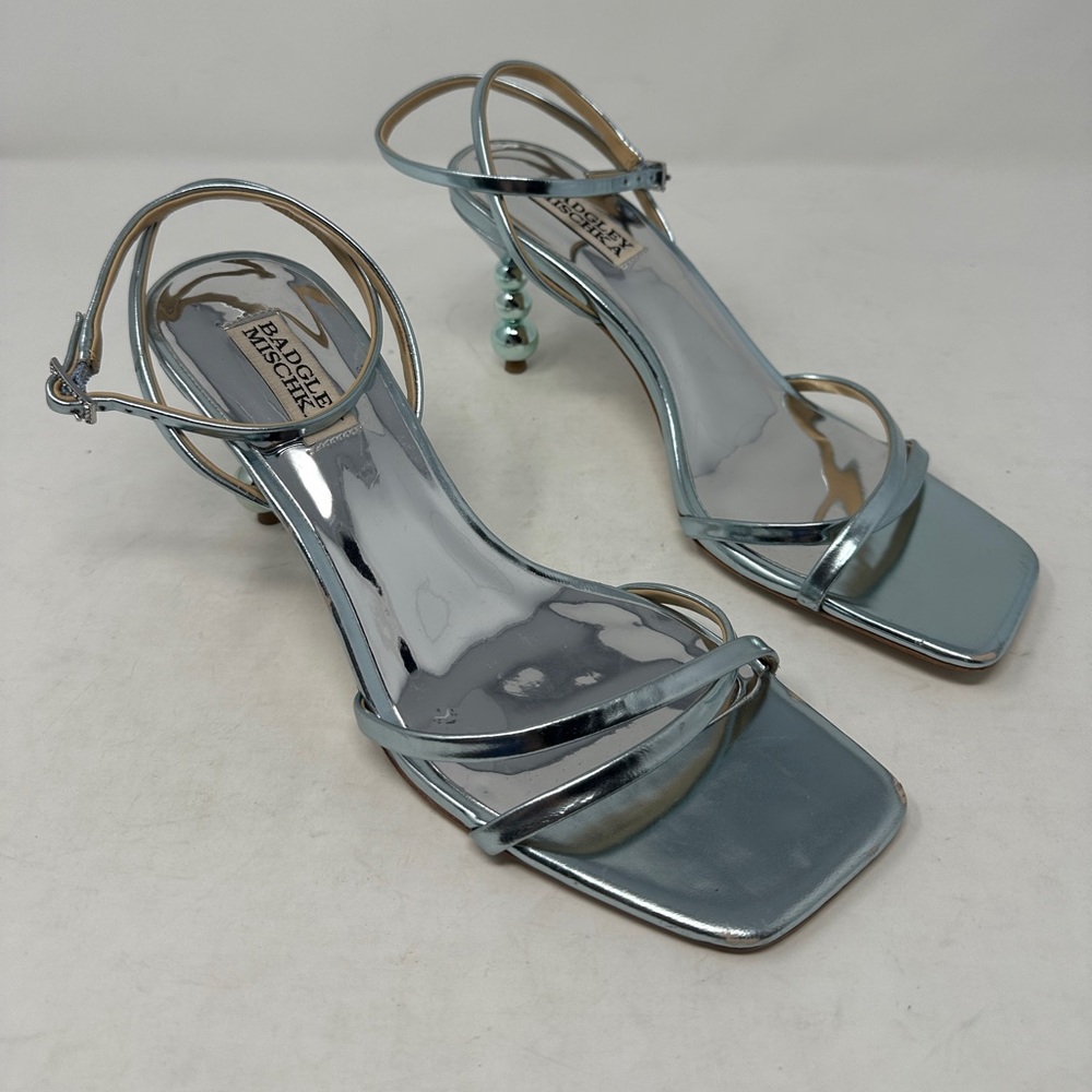 Badgley Mishka Callie Beaded Heeled Sandal Soft Mint  Women 8.5 NWOT minor flaws